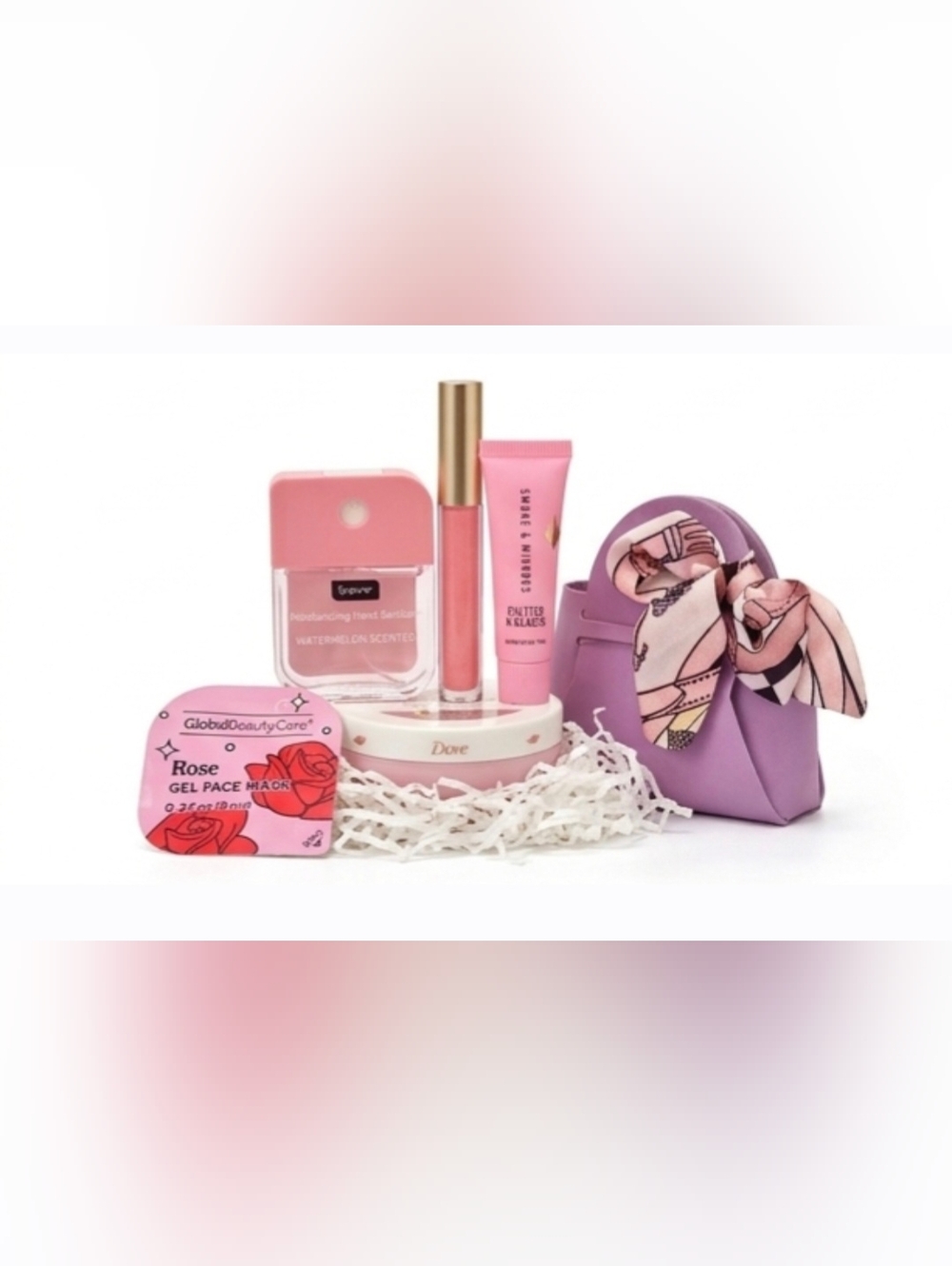 7pc Beauty Set -Dove And Watermelon With Leather Mini Bag. - Picture 4 of 4